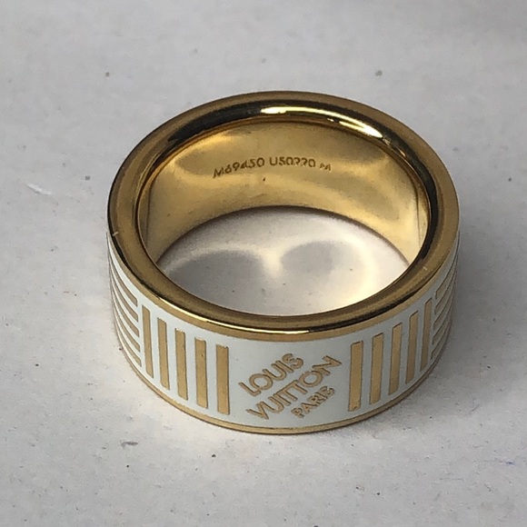 M LOUIS VUITTON LV Damier Berg White Gold Plated Ring Size 9-1/4 (M, 20) NWOT - Picture 3 of 14